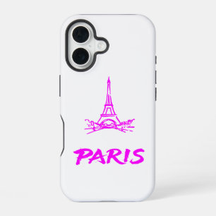 Neon Pink Eiffel Tower Paris Sketch iPhone 16 Case