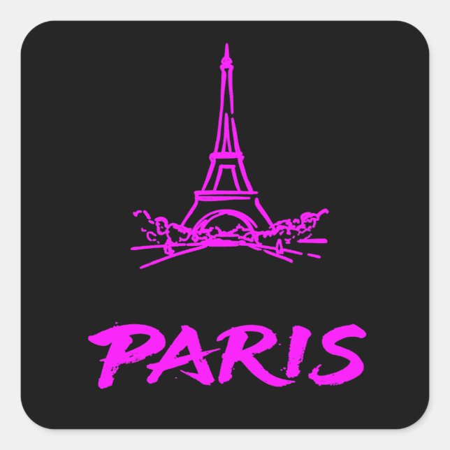 Neon Pink Eiffel Tower Paris Sketch Modern Square Sticker (Front)