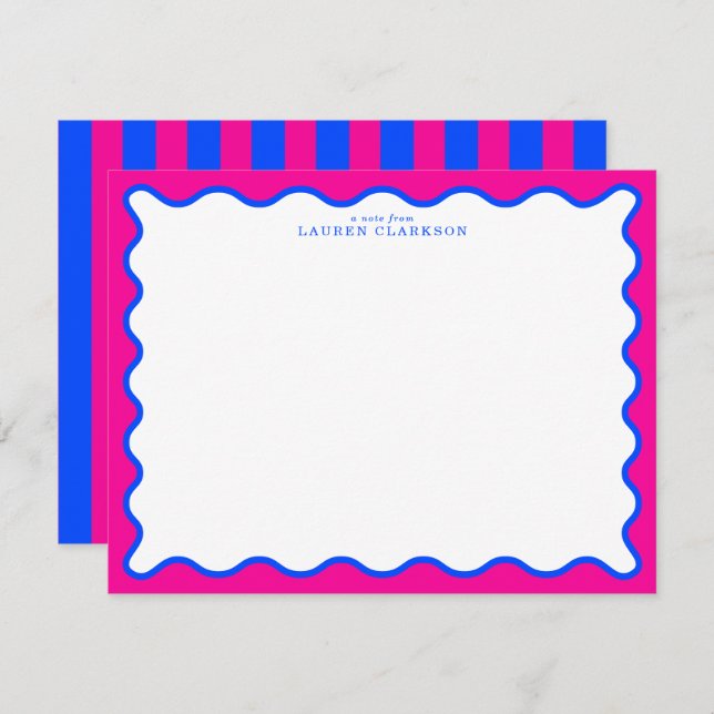 Neon Pink & Electric Blue Wavy Note Card (Front/Back)