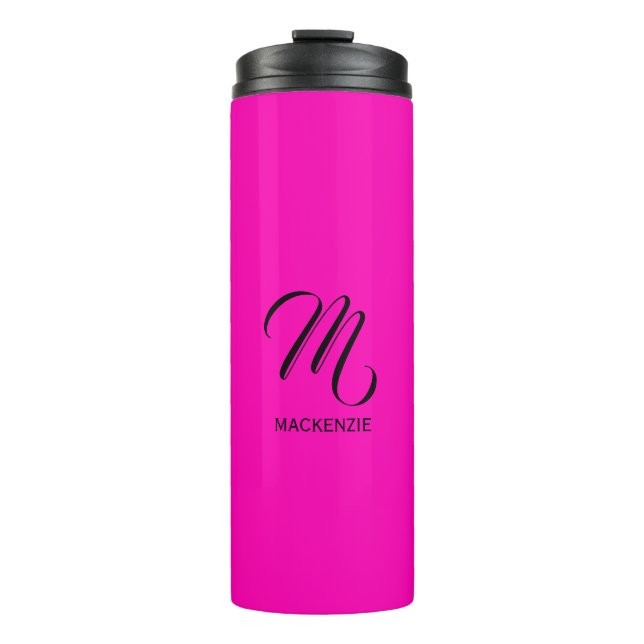 Neon Pink Elegant Custom Monogram with Name Thermal Tumbler (Front)