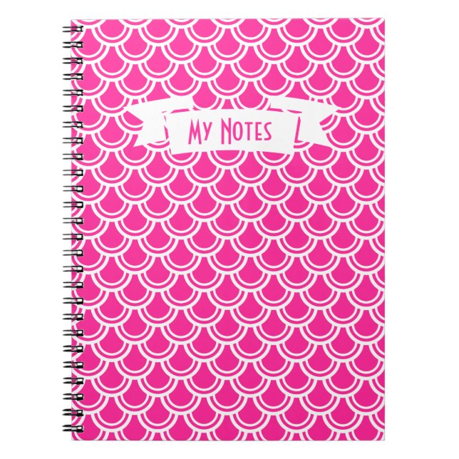 Neon Pink Fish Scale Pattern Custom Notebook (Front)