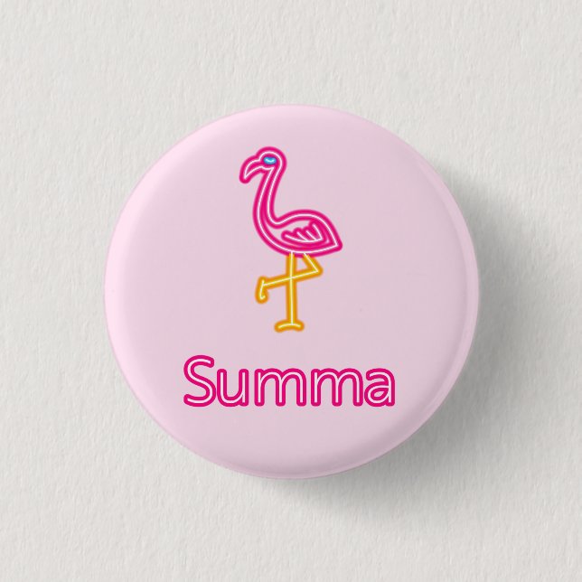 Neon Pink Flamingo Summa (Summer) 3 Cm Round Badge (Front)