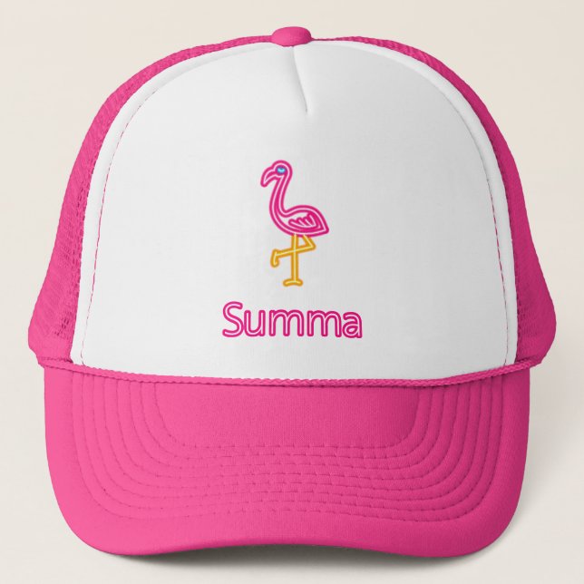 Neon Pink Flamingo Summa (Summer) Trucker Hat (Front)