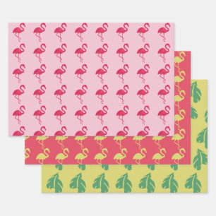 Neon Pink Flamingo Tropical Wrapping Paper Sheet