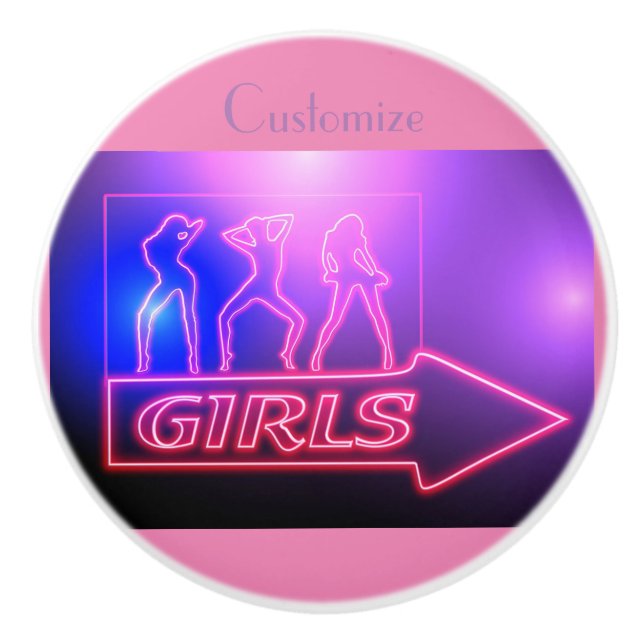 Neon Pink Girls Sign Thunder_Cove Ceramic Knob (Front)