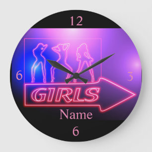 Neon Pink Girls Sign Thunder_Cove  Large Clock