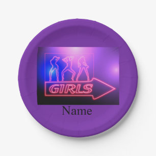Neon Pink Girls Sign Thunder_Cove Paper Plate