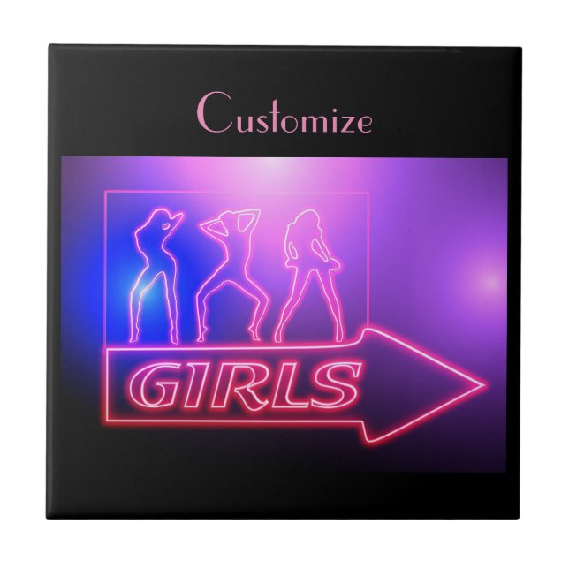 Neon Pink Girls Sign Thunder_Cove  Tile (Front)