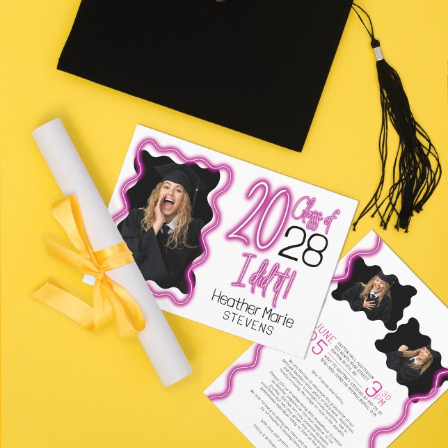 Neon Pink Glow Class of 2025 Photo Graduation Invitation (Creator Uploaded)