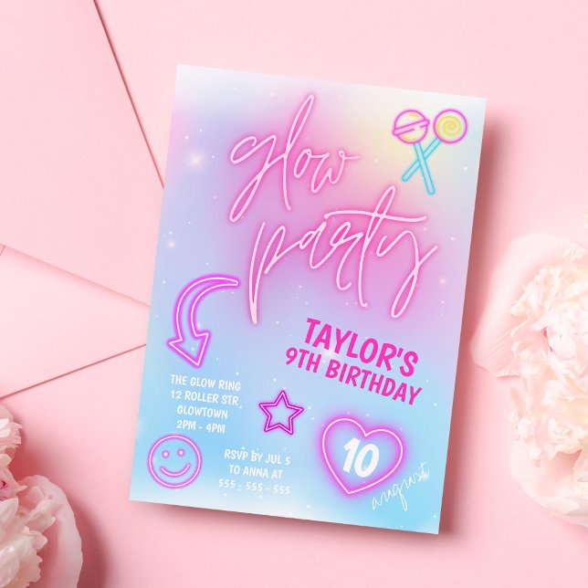 Neon Pink Glow Party Birthday Invitation (Creator Uploaded)