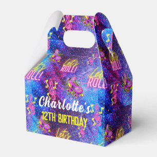 Neon Pink Glow Roller Skating Disco Birthday Party Favour Box