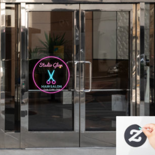 Neon Pink Glow Scissors Hair Salon Business Logo