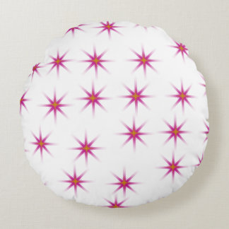 Neon Pink Glowing Stars Pattern Round Cushion