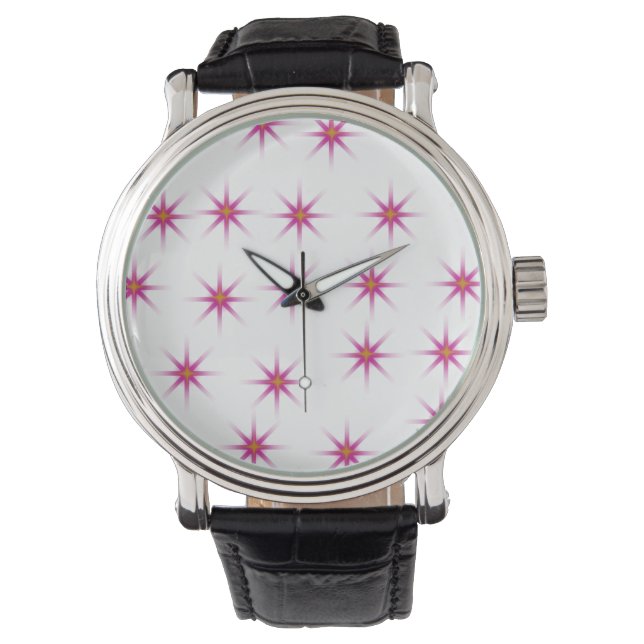 Neon Pink Glowing Stars Pattern Watch (Front)
