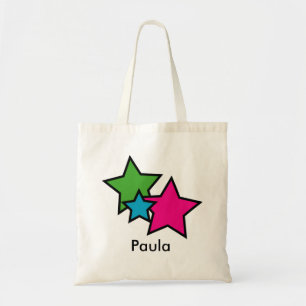 Neon Pink Green Blue Black Stars Personalise Tote Bag