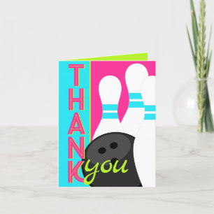 Neon Pink, Green & Blue Bowling Thank You Cards