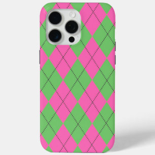 Neon Pink Green Diagonal Geometric Y2K Pattern iPhone 15 Pro Max Case