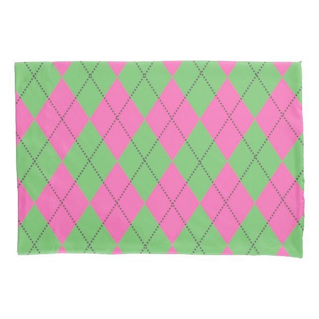 Neon Pink Green Diagonal Geometric Y2K Pattern Pillowcase (Front)