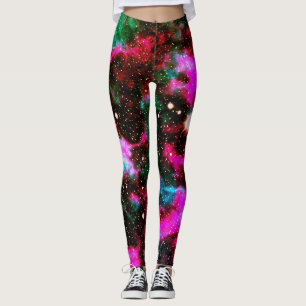 Neon Pink Green Galaxy Yoga Leggings