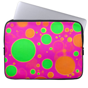 Neon Pink & Green Retro Circle Design Laptop Sleeve