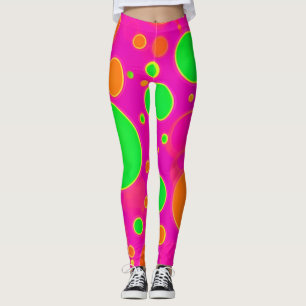 Neon Pink & Green Retro Circle Design Leggings