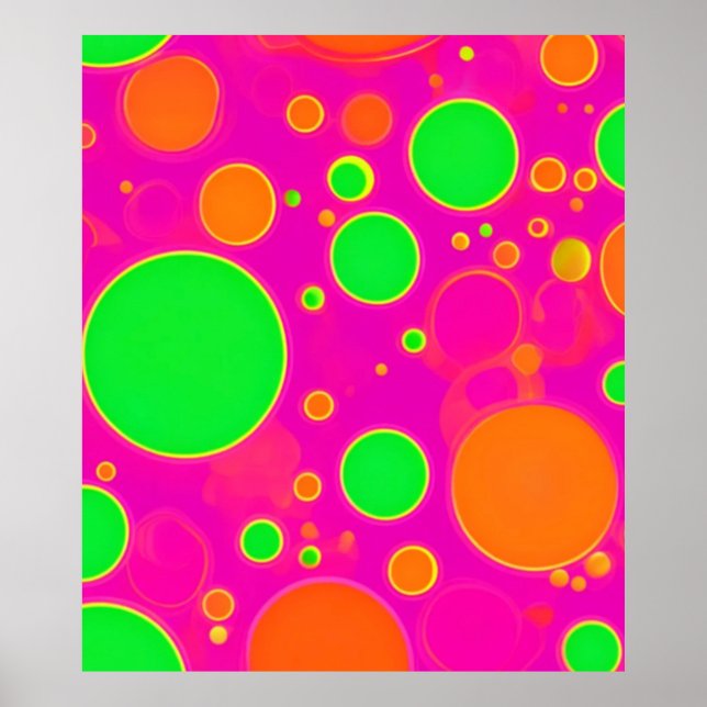 Neon Pink & Green Retro Circle Design Poster (Front)
