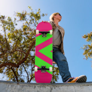 Neon Pink & Green Zigzag Skateboard – Customisable