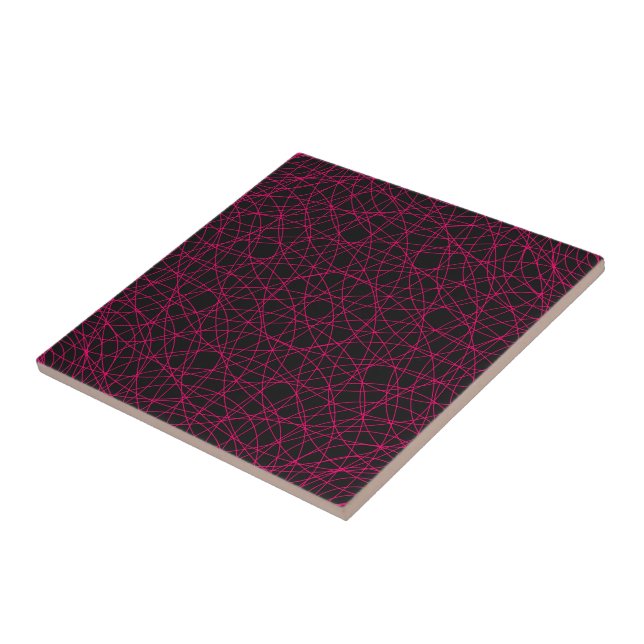 Neon Pink Grid Pattern Ceramic Tile – Customisable (Side)