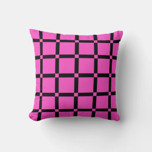 Neon Pink Grid Pattern Throw Pillow