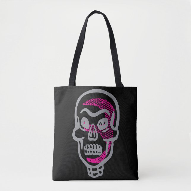 Neon Pink Halloween Skull  Tote Bag (Front)