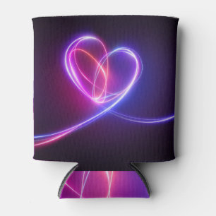 Neon pink heart, abstract art can cooler