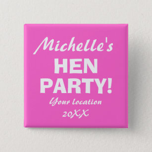Neon pink hen party badge button for girls night