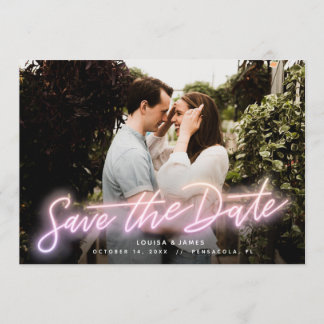 Neon Pink Horizontal Photo Save the Date Invitation