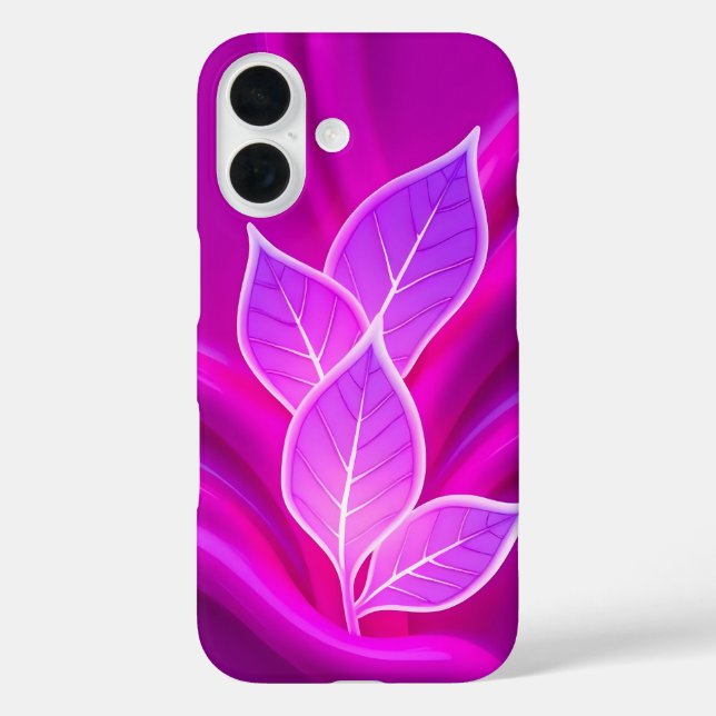 Neon Pink Leaves Bold iPhone Case (Back)