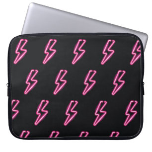 Neon Pink Lightning: Dark Background. Laptop Sleeve