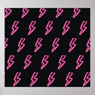 Neon Pink Lightning: Dark Background. Poster