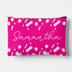 Neon Pink Menstrual Pad Pattern Name First Period  Accessory Pouch