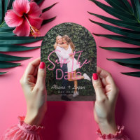 Neon Pink Modern Script Photo Save the Date
