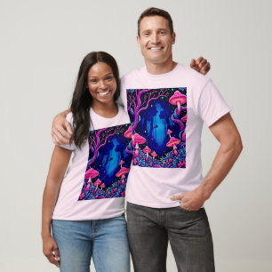 Neon Pink Mushroom Forest Art T-Shirt