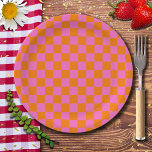 Neon Pink Orange Chequered Chequerboard Vintage Paper Plate<br><div class="desc">Neon Pink and Orange Chequered Chequerboard | Vintage | Classic | Trendy | Stylish | Fashion | Minimal</div>