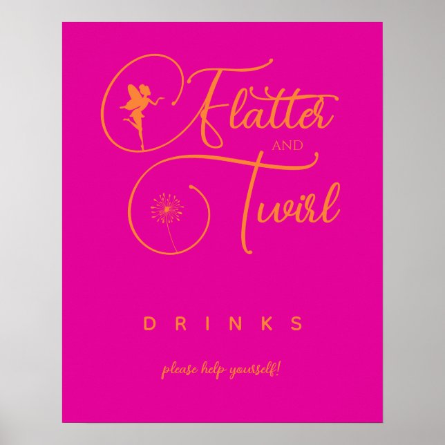 Neon Pink Orange Minimalist Fairy Drinks Poster (Front)