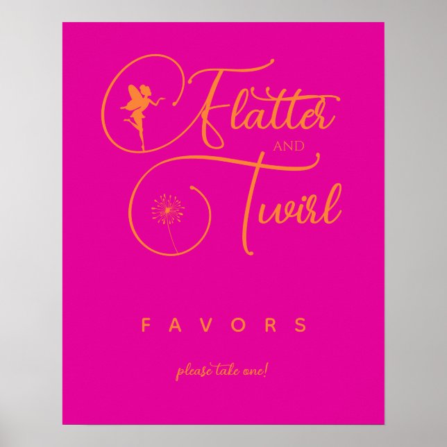 Neon Pink Orange Minimalist Fairy Favours Poster (Front)