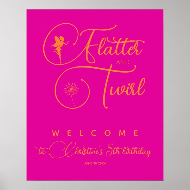 Neon Pink Orange Minimalist Fairy Welcome  Poster (Front)