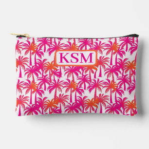 Neon Pink Orange Palm Tree Ibiza Monogram Accessory Pouch