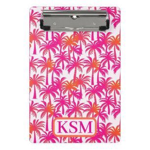 Neon Pink Orange Palm Tree Ibiza Monogram Mini Clipboard
