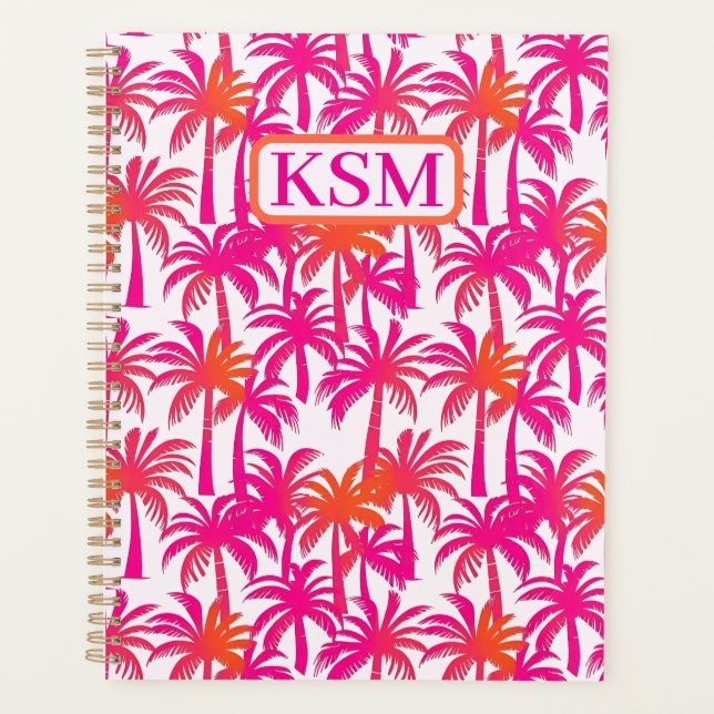 Neon Pink Orange Palm Tree Ibiza Planner (Front)