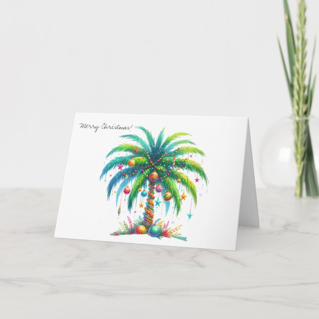  Neon Pink Palm Tree Christmas  Holiday Card (Front)