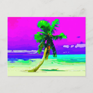 Neon Pink Palm Tree Paradise Postcard