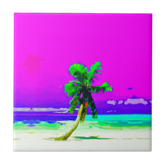 Neon Pink Palm Tree Paradise Tile