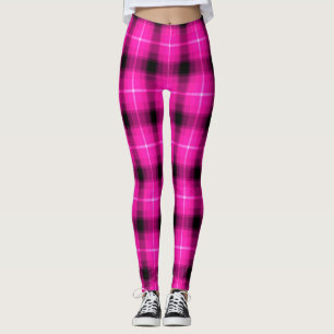 Neon Pink Plaid Black Light Leggings